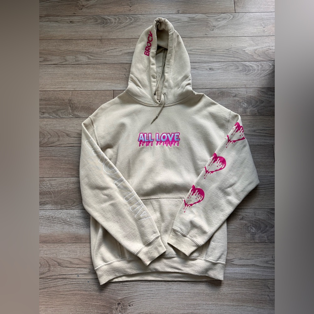 Brockhampton Cream Hoodie with Pink Accents